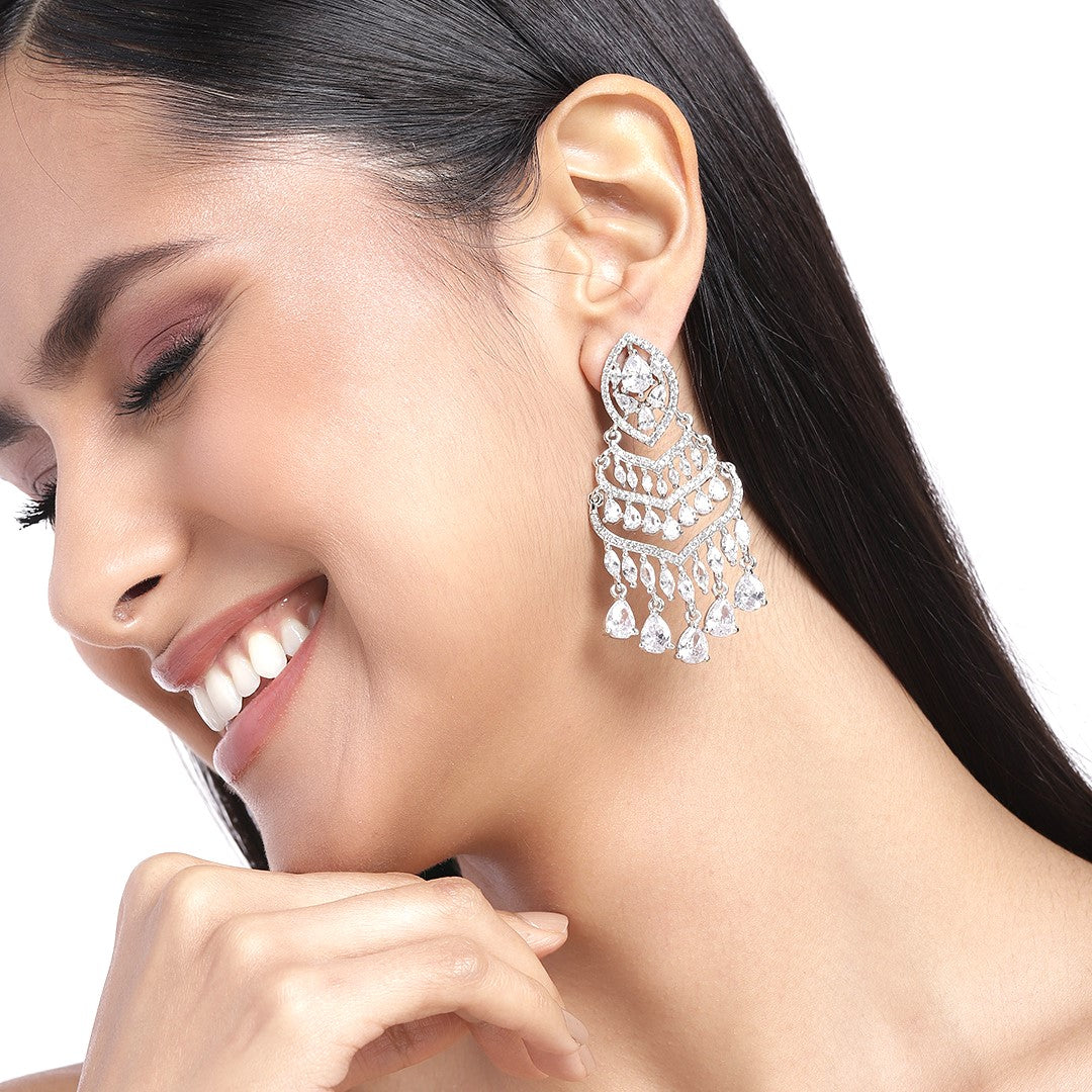 Estele Rhodium Plated CZ Scintillate Earrings for Women