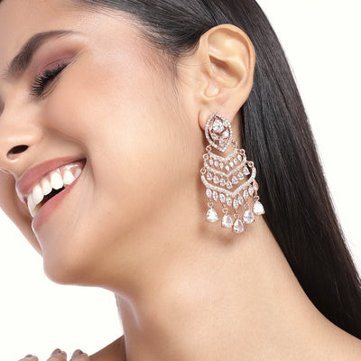 Estele Rose Gold Plating CZ Dazzling Designer Earrings for Women