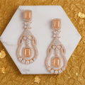 Estele Rose Gold Plated CZ Scintillating Drop Earrings with Mint Orange Stones for Women