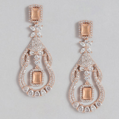 Estele Rose Gold Plated CZ Scintillating Drop Earrings with Mint Orange Stones for Women