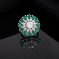 Estele Rhodium Plated CZ Adjustable Classic Flower Shaped Emerald/ Green Finger Ring for Women