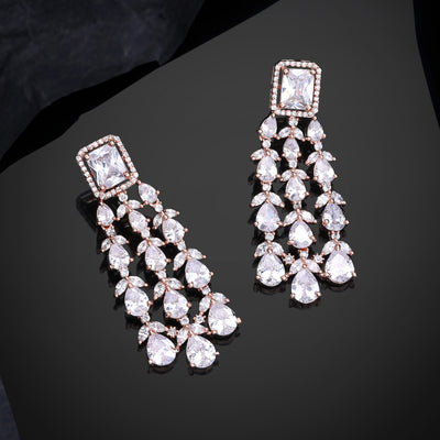 Estele Rose Gold Plated CZ Ravishing Earrings with White Stones for Women