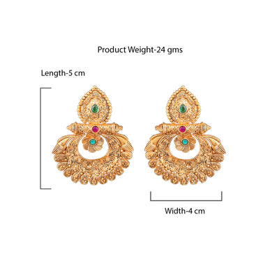 Estele Gold Plated Stupendous Matt Finish Drop Earrings with Multi-Color Crystals for Women