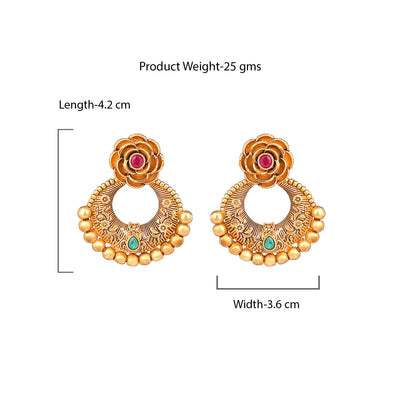Estele Gold Plated Blossom Matt Finish Drop Earrings with Multi-color Crystals for Women