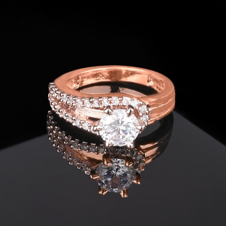 Estele Rosegold Plated CZ Beautiful Solitaire Finger Ring for Women