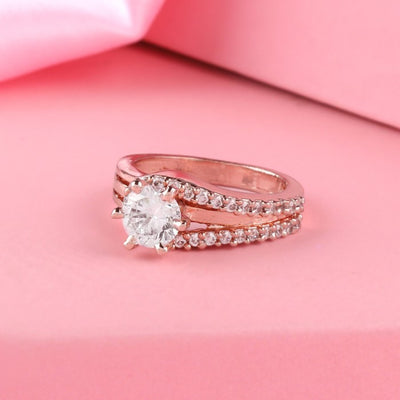 Estele Rosegold Plated CZ Beautiful Solitaire Finger Ring for Women