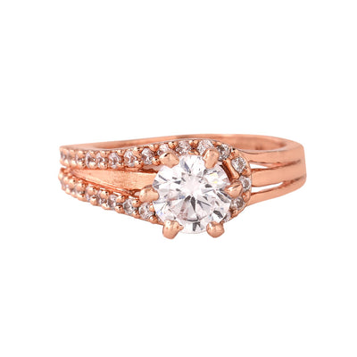 Estele Rosegold Plated CZ Beautiful Solitaire Finger Ring for Women