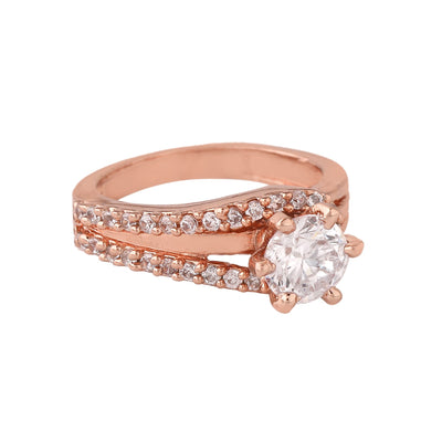 Estele Rosegold Plated CZ Beautiful Solitaire Finger Ring for Women