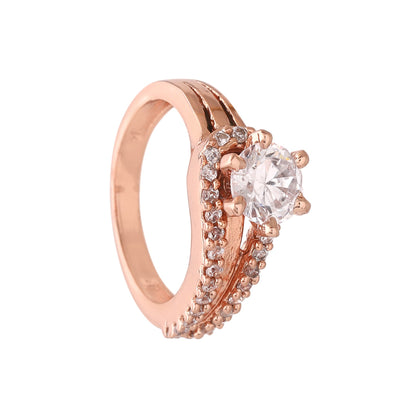 Estele Rosegold Plated CZ Beautiful Solitaire Finger Ring for Women