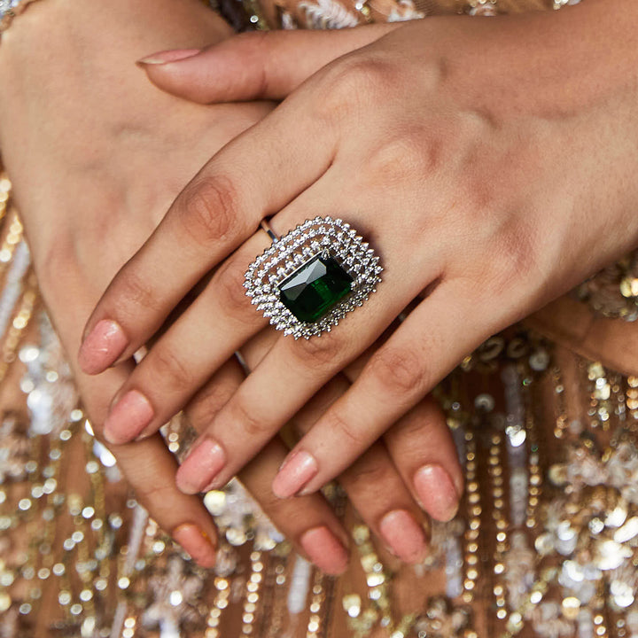 Buy Estele Rhodium Plated Adjustable CZ Sparkling Finger