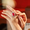 Estele Rose Gold Plated CZ Sparkling Finger Ring with Ruby Stone for Women(Adjustable)