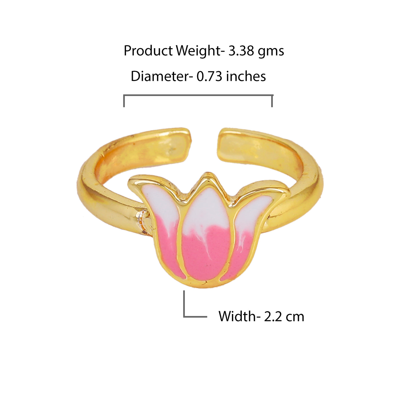 Estele Gold Plated Pink Enamelled Lotus Designer Stylish Adjustable Finger Ring for Girl's & Women