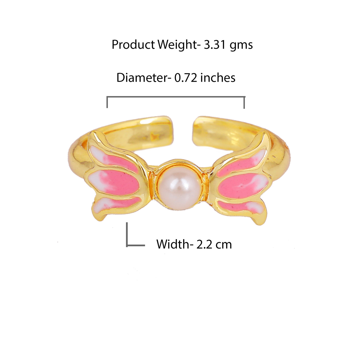 Estele Gold Plated Pink Enamelled Lotus Designer Adjustable Finger Ring with Pearls for Girl's & Women