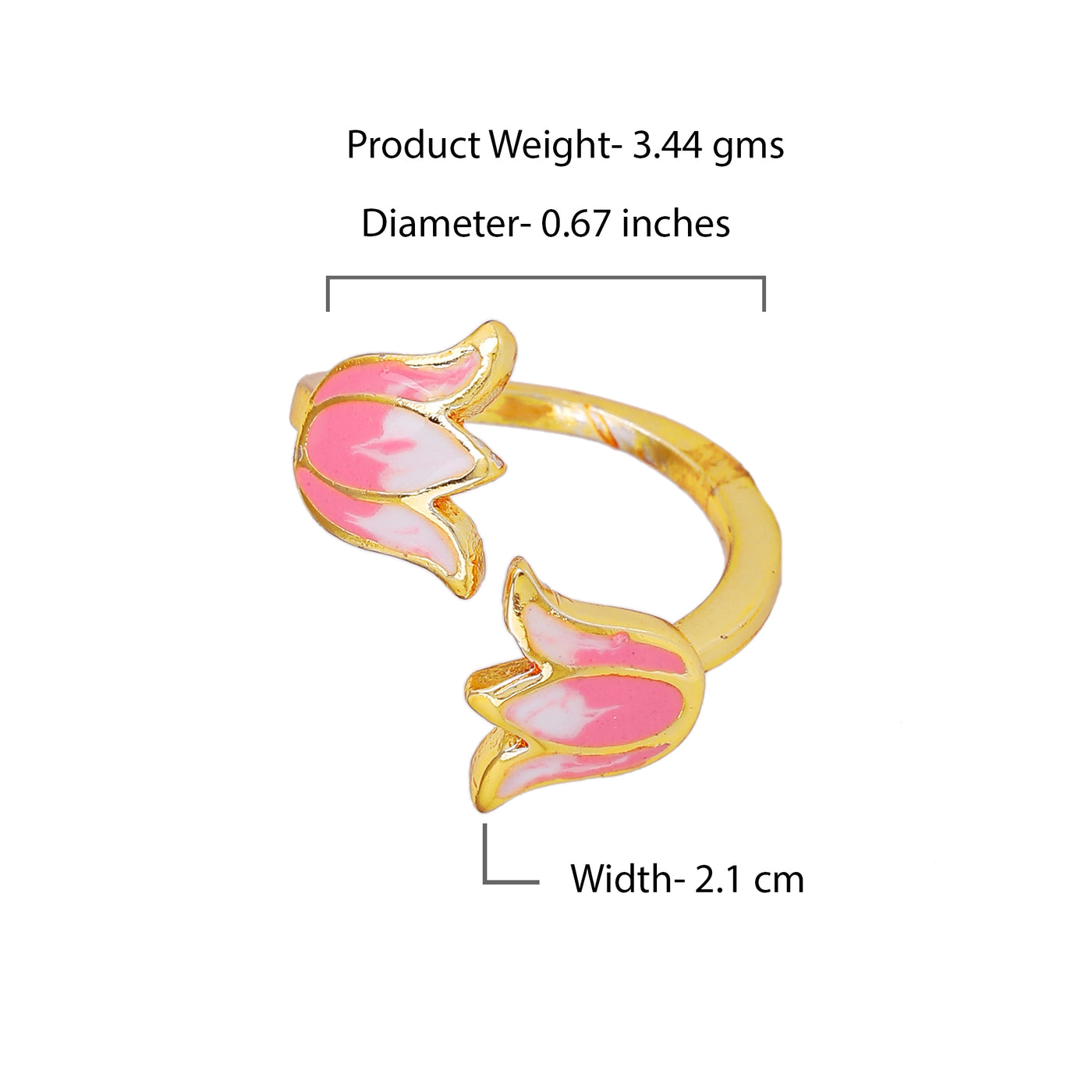 Estele Gold Plated Pink Enamelled Lotus Designer Stylish Adjustable Finger Ring for Girl's & Women