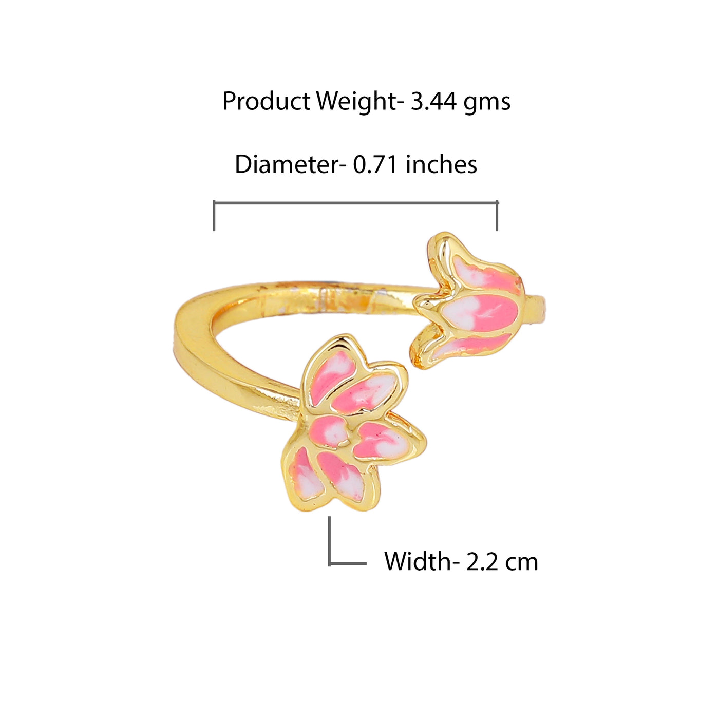 Estele Gold Plated Pink Enamelled Lotus Designer Adjustable Finger Ring for Girl's & Women