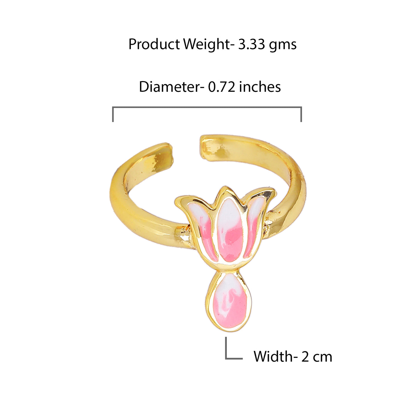 Estele Gold Plated Pink Enamelled Lotus Designer Adjustable Finger Ring for Girl's & Women