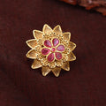 Estele Gold Plated Flower Designer Matt Finish Finger Ring with Ruby Crystals for Women(Adjustable)