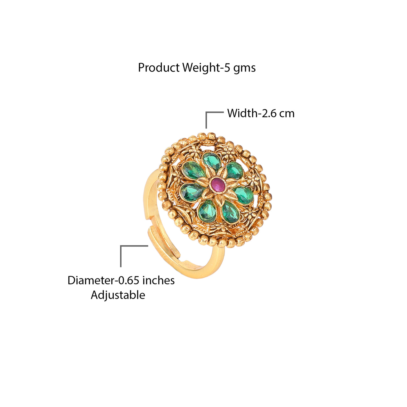 Estele Gold Plated Flower Designer Matte Finish Finger Ring with Multi-color Crystals for Women(Adjustable)