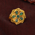Estele Gold Plated Flower Designer Matte Finish Finger Ring with Green Crystals for Women(Adjustable)