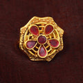 Estele Gold Plated Flower Designer Matte Finish Finger Ring with Ruby Crystals for Women(Adjustable)