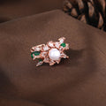 Estele Rosegold Plated Elegant Floral Designer Green Beaded Adjustable Varya Finger Ring|A Unique Statement Accessory for Women