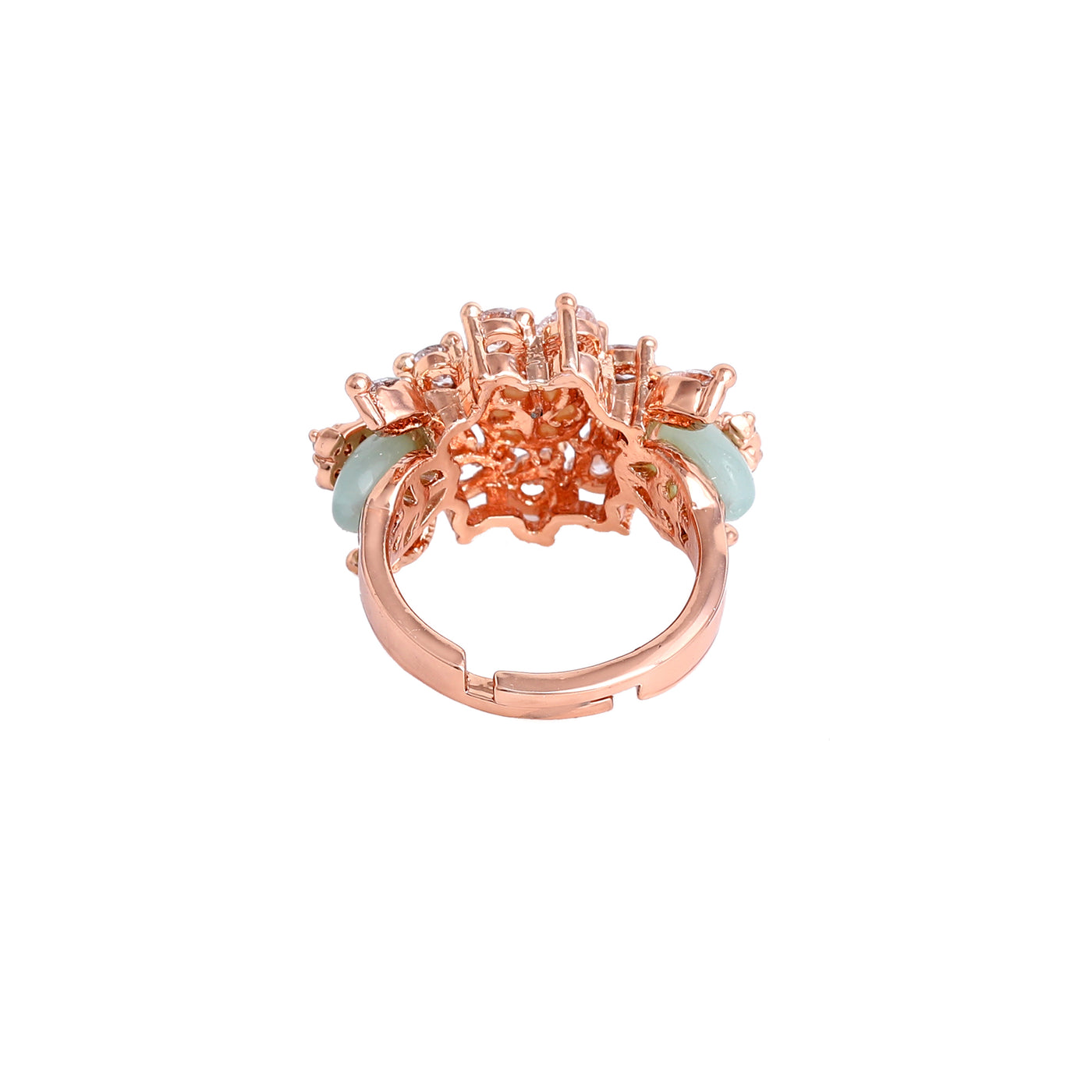 Estele Rosegold Plated Stunning Mint Green Beads Enhanced Adjustable Varya Finger Ring|Trendy and Versatile Jewelry for Women