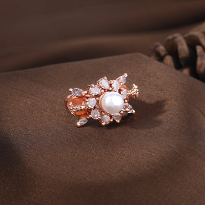 Estele Rosegold Plated Dazzling Mint Orange Beads Adorned Adjustable Varya Finger Ring for Women|A Touch of Elegance