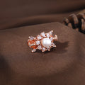 Estele Rosegold Plated Dazzling Mint Orange Beads Adorned Adjustable Varya Finger Ring for Women|A Touch of Elegance