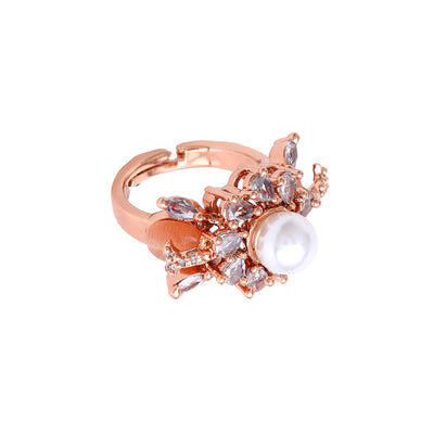 Estele Rosegold Plated Dazzling Mint Orange Beads Adorned Adjustable Varya Finger Ring for Women|A Touch of Elegance