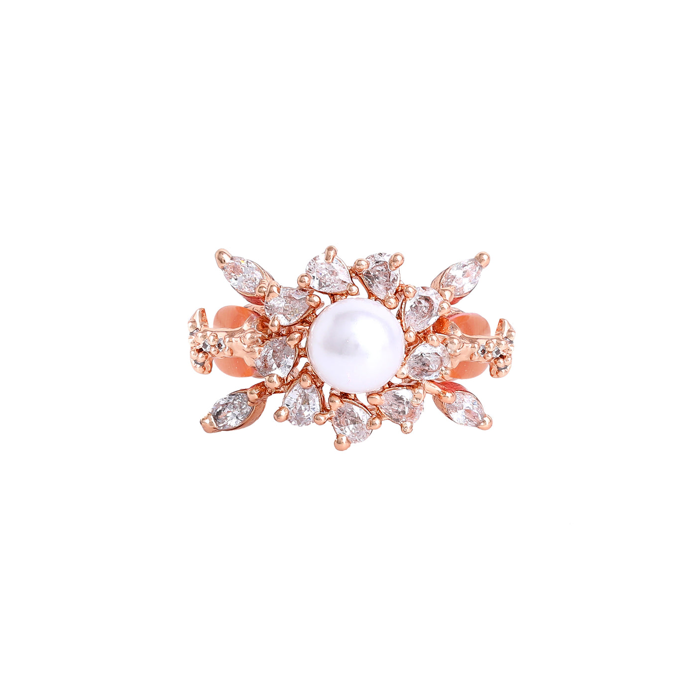 Estele Rosegold Plated Dazzling Mint Orange Beads Adorned Adjustable Varya Finger Ring for Women|A Touch of Elegance