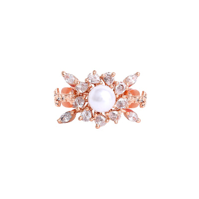 Estele Rosegold Plated Dazzling Mint Orange Beads Adorned Adjustable Varya Finger Ring for Women|A Touch of Elegance