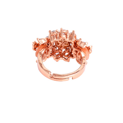 Estele Rosegold Plated Dazzling Mint Orange Beads Adorned Adjustable Varya Finger Ring for Women|A Touch of Elegance