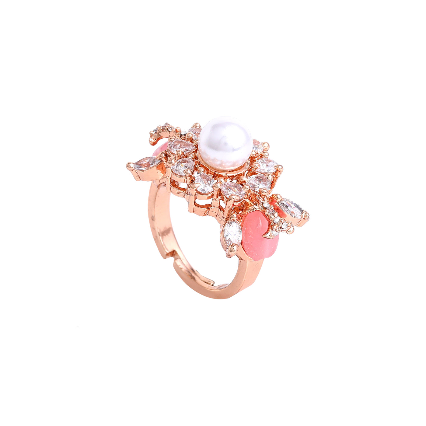 Estele Rosegold Plated Glistening Mint Pink Beaded Adjustable Varya Finger Ring for Women|Perfect Blend of Style & Grace