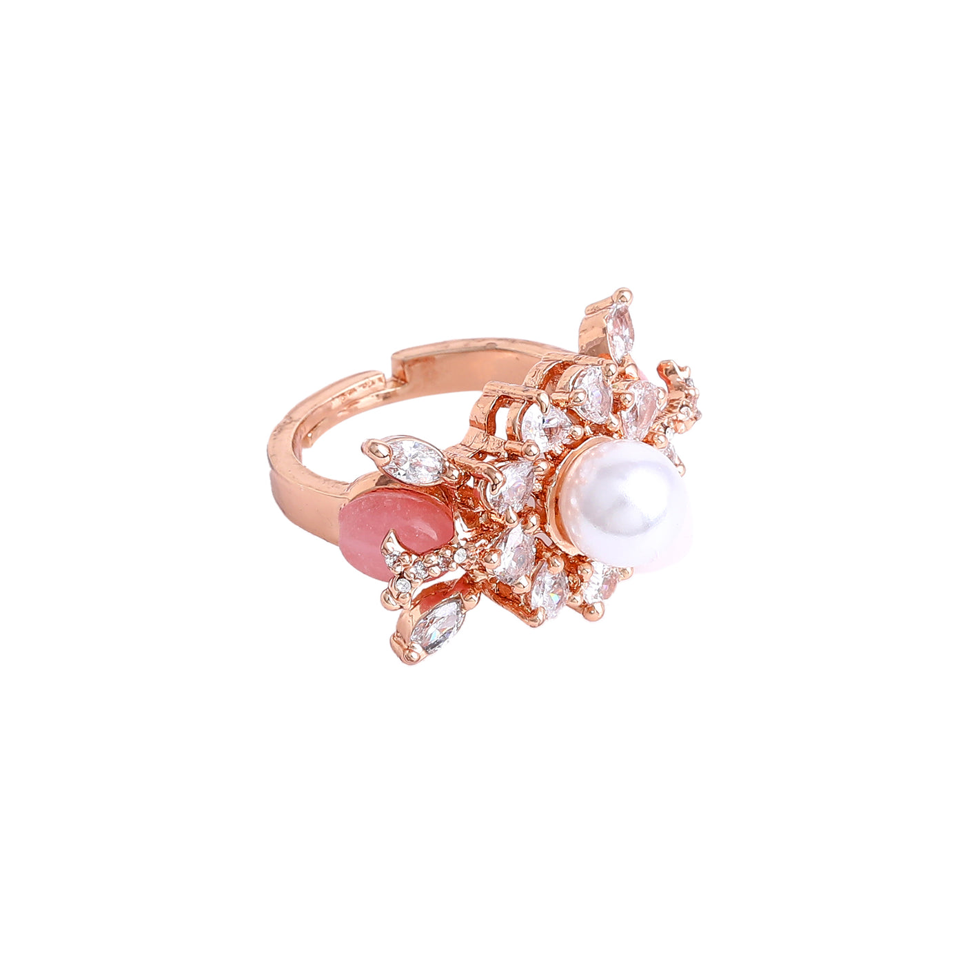 Estele Rosegold Plated Glistening Mint Pink Beaded Adjustable Varya Finger Ring for Women|Perfect Blend of Style & Grace