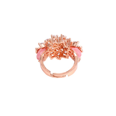 Estele Rosegold Plated Glistening Mint Pink Beaded Adjustable Varya Finger Ring for Women|Perfect Blend of Style & Grace