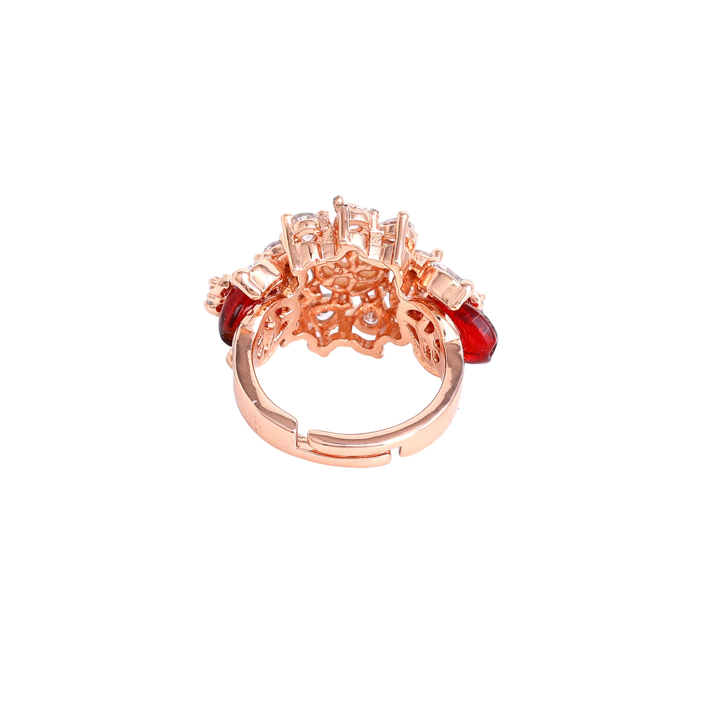 Estele Rosegold Plated Dazzling Ruby Beaded Adjustable Varya Finger Ring for Women|Classic Beauty with Modern Touch