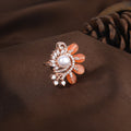 Estele Rosegold Plated Mint Orange Beaded Adjustable Varya Finger Ring with Leafy Bloom Accent|A Touch of Natures Charm for Women