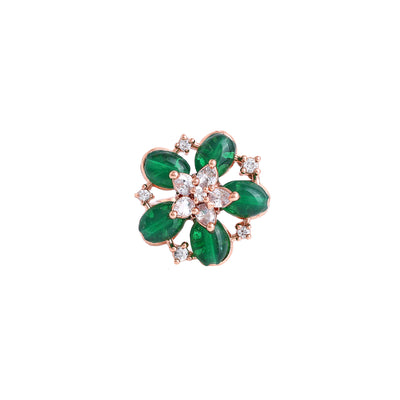 Estele Rosegold Plated Elegant Floral Motifs Adorned Green Beaded Adjustable Finger Ring|Timeless Accessory for Women