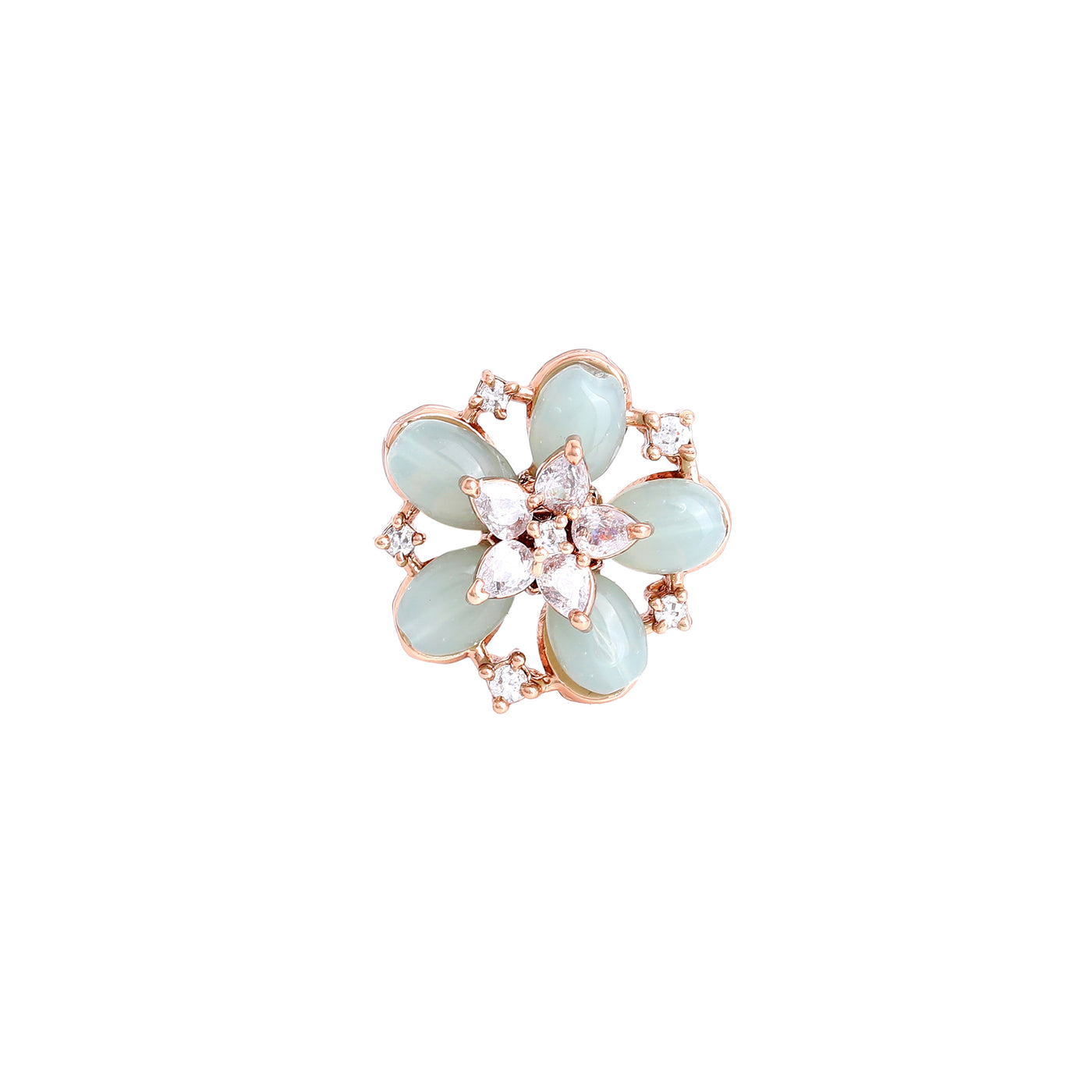 Estele Rosegold Plated Floral Motif Refined Mint Green Beaded Adjustable Varya Finger Ring |A Timeless Classic for Women