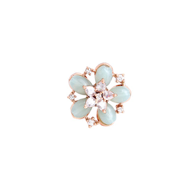 Estele Rosegold Plated Floral Motif Refined Mint Green Beaded Adjustable Varya Finger Ring |A Timeless Classic for Women