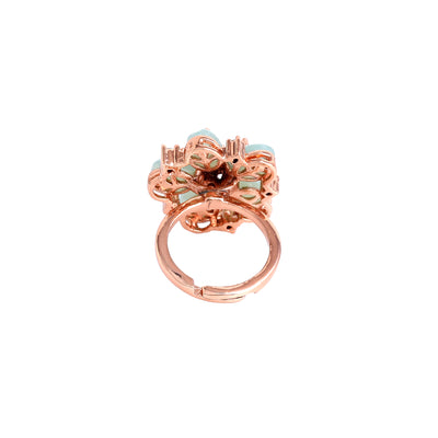 Estele Rosegold Plated Floral Motif Refined Mint Green Beaded Adjustable Varya Finger Ring |A Timeless Classic for Women