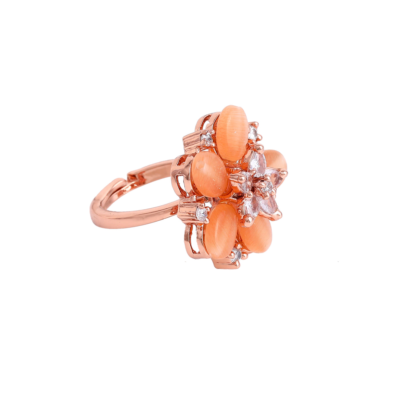 Estele Rosegold Plated Bloom-Inspired Mint Orange Beaded Adjustable Varya Finger Ring|A Stylish Accessory for Women