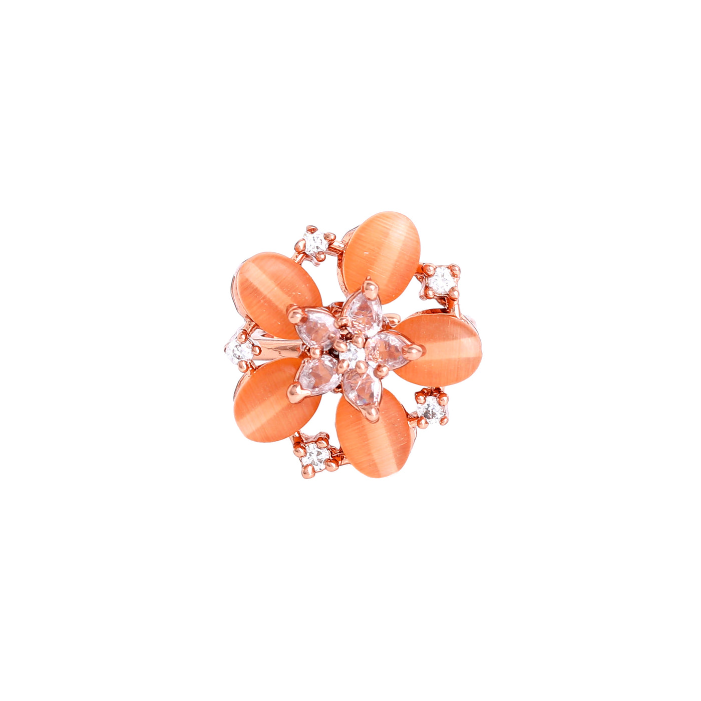 Estele Rosegold Plated Bloom-Inspired Mint Orange Beaded Adjustable Varya Finger Ring|A Stylish Accessory for Women