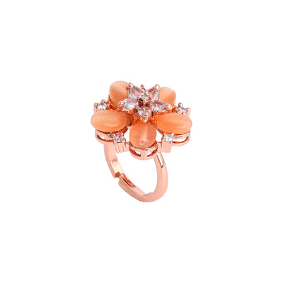 Estele Rosegold Plated Bloom-Inspired Mint Orange Beaded Adjustable Varya Finger Ring|A Stylish Accessory for Women