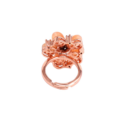 Estele Rosegold Plated Bloom-Inspired Mint Orange Beaded Adjustable Varya Finger Ring|A Stylish Accessory for Women