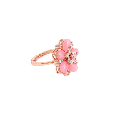 Estele Rosegold Plated Graceful Floral Inspired Mint Pink Beaded Adjustable Varya Finger Ring|A Stunning Charm for Women