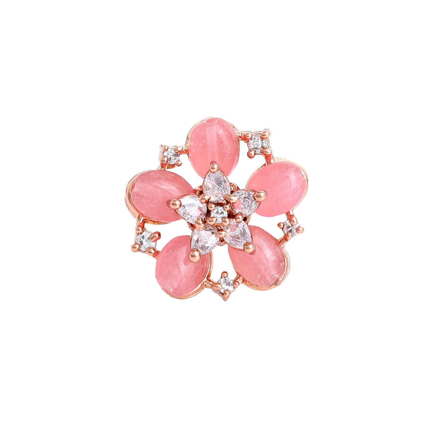 Estele Rosegold Plated Graceful Floral Inspired Mint Pink Beaded Adjustable Varya Finger Ring|A Stunning Charm for Women