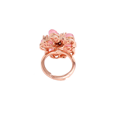 Estele Rosegold Plated Graceful Floral Inspired Mint Pink Beaded Adjustable Varya Finger Ring|A Stunning Charm for Women