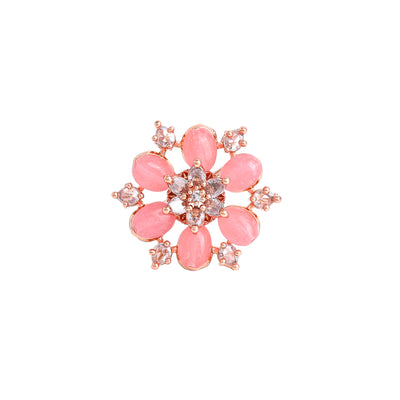 Estele Rosegold Plated Exquisite Flower Motif with Mint Pink Beaded Adjustable Varya Finger Ring|Stylish & Elegant for Women