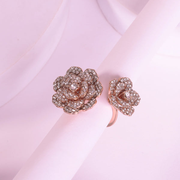Estele Rose Collection Floral Rose Motif Adjustable Finger Ring: Lightweight & Flexible Rosegold Plated Jewelry for Women Modern & Timeless Accessory